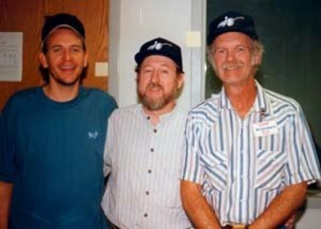 Scott Vestal, me and Bill Keith at Camp Bluegrass. We’re the ones in the hats…